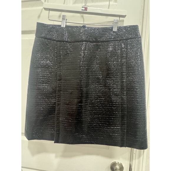 Akris Punto Crocodile Embossed FauxPatent Leather Black Pencil Skirt Size 10 - Picture 2 of 10